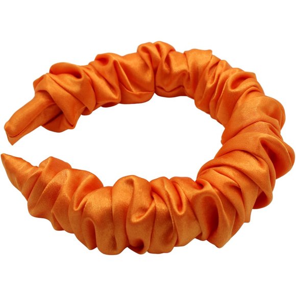 Ruched Headband, Neon Orange Ruched Headband, Scrunchie Headband - Picture 2 of 3